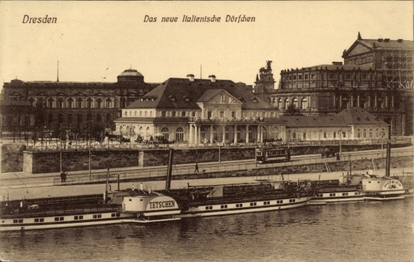 Ak Dresden Altstadt, neues italienisches Dörfchen, Dampfer Tetschen am Anleger