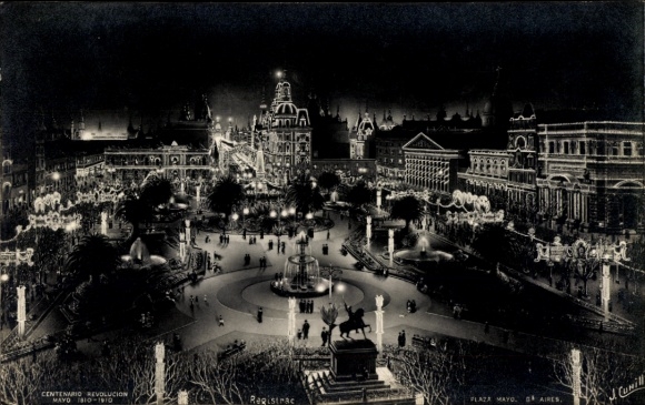 Ak Buenos Aires Argentinien, Plaza de Mayo, Nachtbeleuchtung