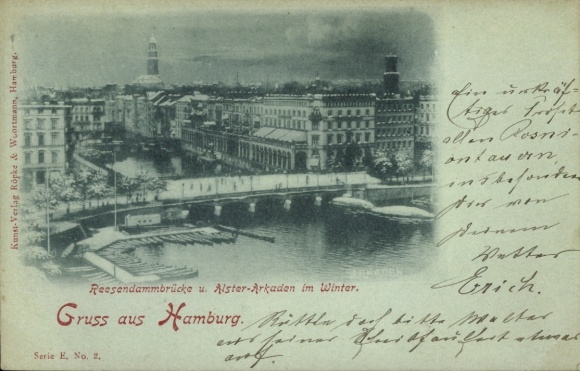 Ak Hamburg Mitte Neustadt, Reesendammbrücke, Alsterarkaden im Winter