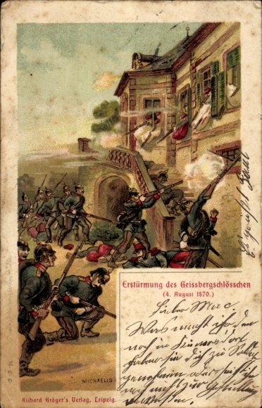Künstler Ak Michaelis, Erstürmung des Geißbergschößchen, 1870