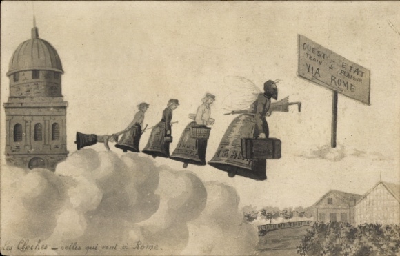 Ak Fliegende Menschen, Glocken, Dom, Kitsch