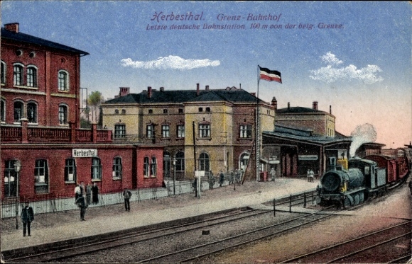 Ak Herbesthal Lontzen Wallonien Lüttich, Grenzbahnhof, Gleisseite, Dampflok