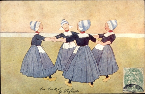 Ak Tanzende Frauen in niederländischen Volkstrachten, BKWI 648 4