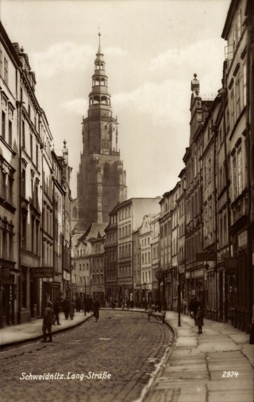 Ak Świdnica Schweidnitz Schlesien,  Lang-Straße, Stadtansicht,  Architektur