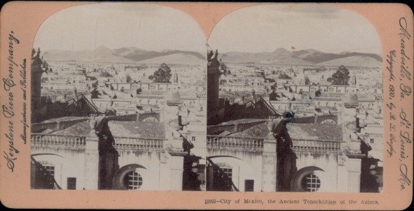 Stereo Foto Mexiko Stadt, das alte Tenochtitlan der Azteken, Keystone View Company