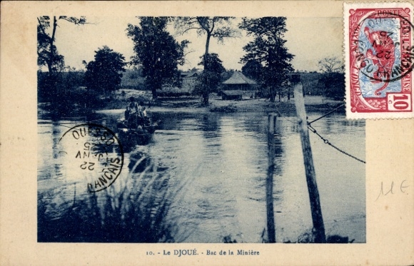 Ak Fähre über den Djoué Fluss zur Mine