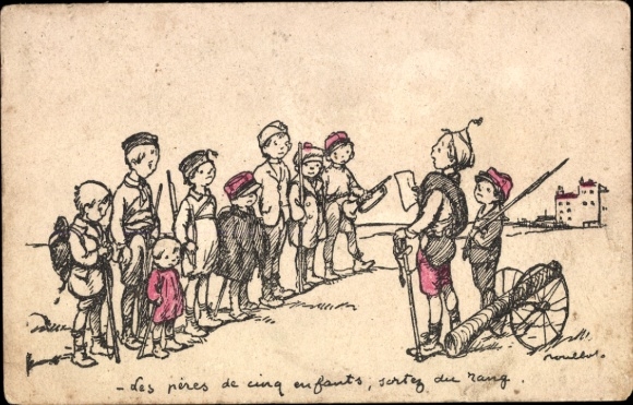 Künstler Ak Poulbot, Francisque, Kinder, die Krieg spielen, Kanone