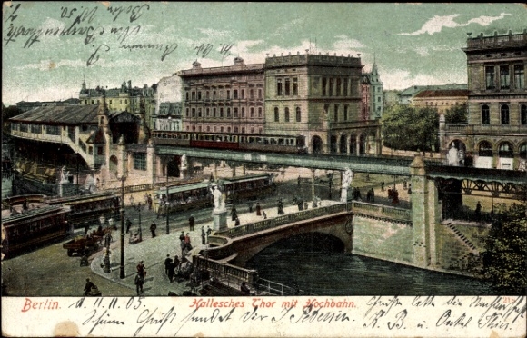 Ak Berlin Kreuzberg, Hallesches Tor mit Hochbahn