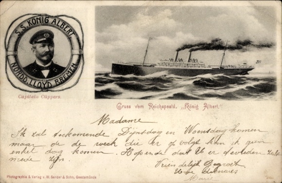 Ak Reichspostdampfer König Albert, Norddeutscher Lloyd Bremen NDL, Kapitän Cüppers