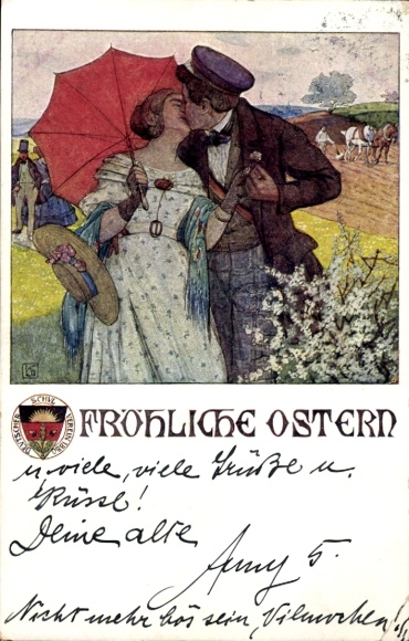 Künstler Ak Glückwunsch Ostern, Liebespaar