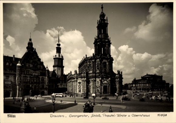 Ak Dresden Zentrum Altstadt, Georgentor, Hofkirche, Opernhaus