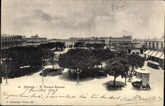 Ak Havanna Habana Kuba, Panorama von El Parque Central, Habana,  von 1907, zwei Stempel