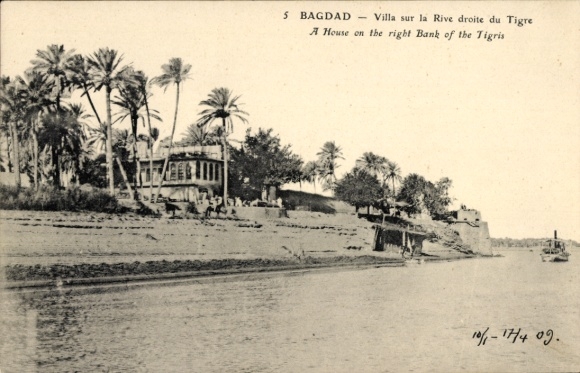Ak Bagdad Irak, Haus am rechten Ufer des Tigris