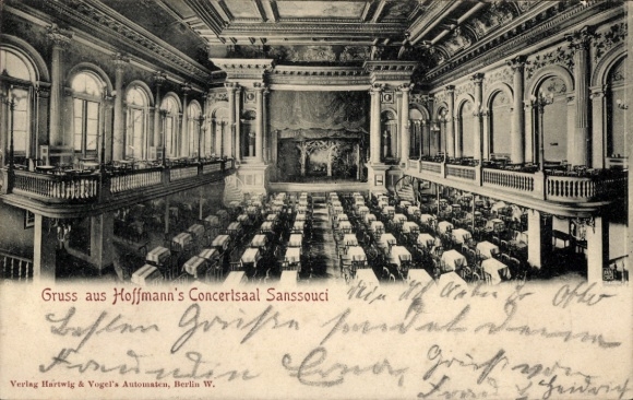 Ak Berlin Neukölln, Gruss aus Hoffmann's Concertsaal Sanssouci