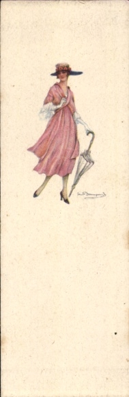 Künstler Ak Bompard, Sergio, Dame im rosafarbenen Kleid, Schirm
