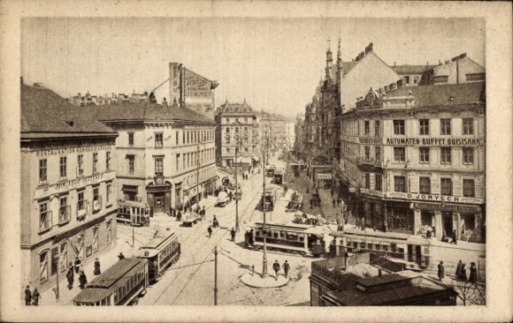 Ak Wien 19. Döbling Nussdorf Nußdorf, Kreuzung der Währingerstraße, Nußdorferstraße, Straßenbahn