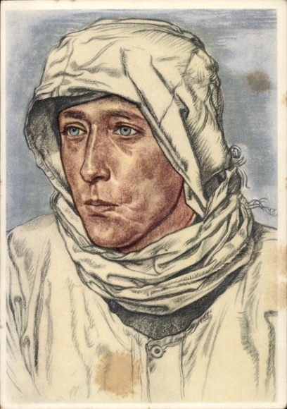 Künstler Ak Willrich, Wolfgang, Ein bewährter Spähtruppführer im Westwallvorfeld im Schneetarnhemd