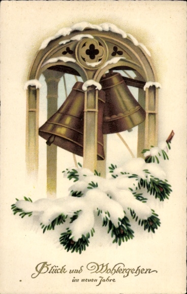 Litho Glückwunsch Neujahr, Glocken