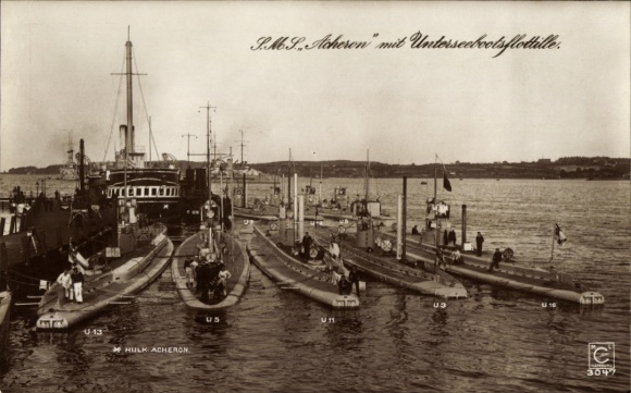 Ak Deutsches Kriegsschiff, SMS Acheron, Deutsche U Boote, Unterseebootsflottille, U 13, U 5, U 11