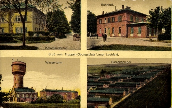 Ak Lagerlechfeld Graben Schwaben, Truppenübungsplatz Lager Lechfeld, Baracken-Lager, Wasserturm