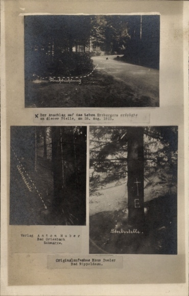 Foto Ak Bad Peterstal Griesbach, Anschlag auf das Leben Matthias Erzbergers, 26.8.1921,Sterbestelle