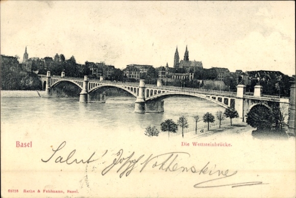 Ak Basel Bâle Stadt Schweiz, Die Wettsteinbrücke,  Flussansicht, 