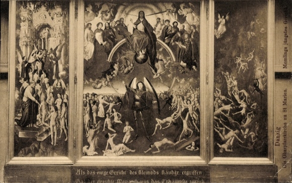 Ak Gdańsk Danzig, Gemälde 'Das jüngste Gericht', Jesus, Engel, Seelen, Hölle, Himmel