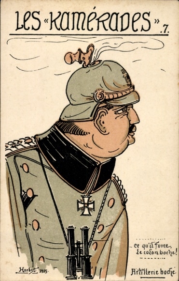 Künstler Ak Herbst, Die Kameraden, französische Karikatur eines deutschen Artilleristen, 1915, 1. WK