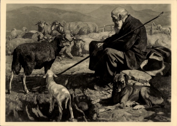 Künstler Ak Strahn, Jos., Schäferrast, Schafhirte mit Herde, HDK 530