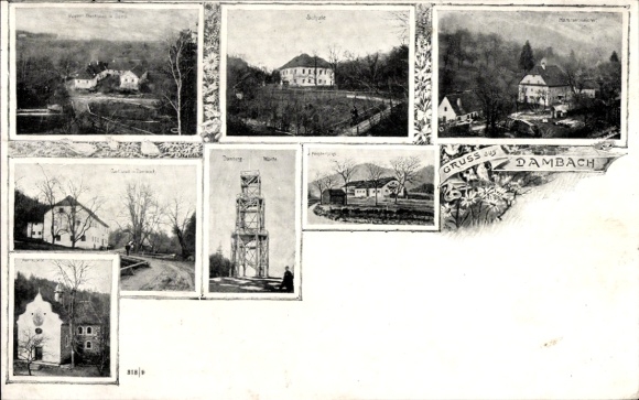 Ak Dambach Oberösterreich, Teilansichten, Schloss, Kirche