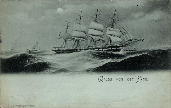Mondschein Ak Auf See, Segelschiff