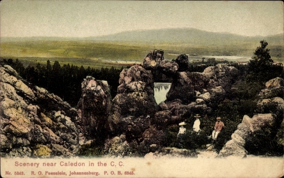 Ak Caledon South Africa Südafrika, Landschaft bei  Felsen, Fluss, Menschen