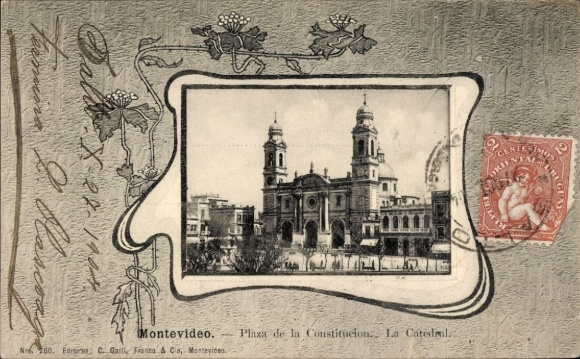 Passepartout Ak Montevideo, Uruguay, Plaza de la Constitucion, Catedral