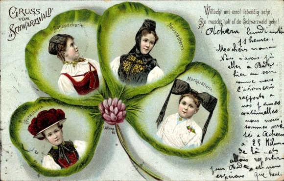 Kleeblatt Litho Trachten Schwarzwald, Gutacherin, Schapacherin, Neustädterin, Markgräflerin