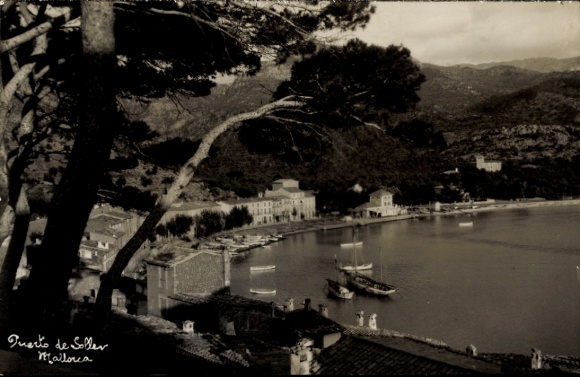 Ak Puerto Soller Mallorca Balearische Inseln,  Hafenansicht, Boote, Bäume