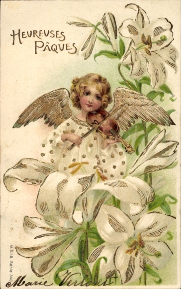 Präge Ak Frohe Ostern, Engel mit Geige