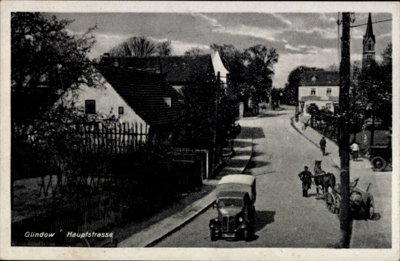 Ak Glindow Werder an der Havel, Hauptstraße, LKW, Pferdefuhrwerk