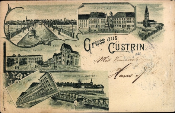 Litho Kostrzyn nad Odrą Cüstrin Küstrin Ostbrandenburg, Neue Kaserne, Brücke