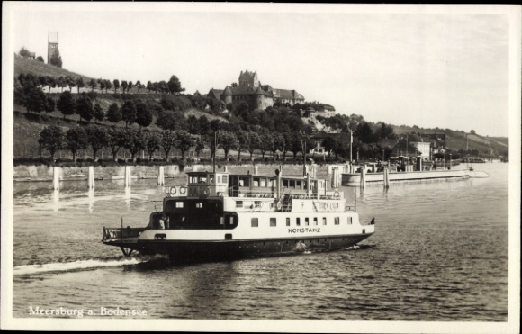 Ak Meersburg Bodensee, Fähre Konstanz unterwegs, Burg