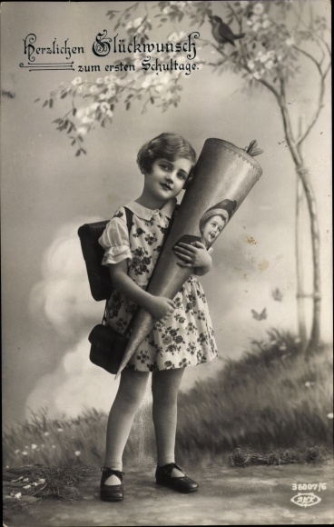 Ak Glückwunsch Einschulung, Mädchen mit Zuckertüte