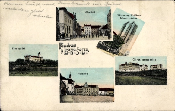 Ak Benešov Beneschau Mittelböhmen, Namesti, Konopiste, Zříceniny kláštera Minoritského