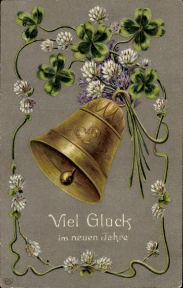 Präge Ak Glückwunsch Neujahr, Klee, Glocke