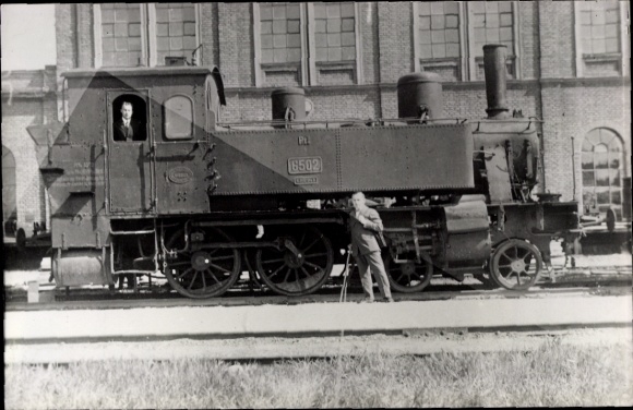 Foto Eisenbahn, Dampflokomotive Nr. 6502 in der Hauptwerkstätte München, um 1926, Daubner