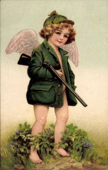 Ak Engel als Jäger, Gewehr