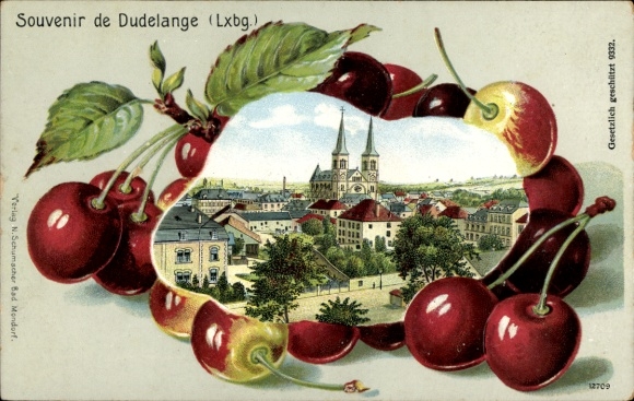 Präge Passepartout Litho Dudelange Düdelingen Luxemburg, Gesamtansicht, Kirschen