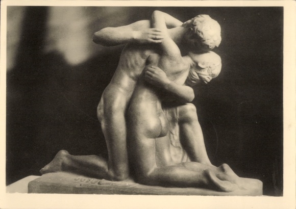 Ak Plastik Die Quelle von Edmund Moiret, Wiener Künstlerhaus, Akt, küssendes Paar