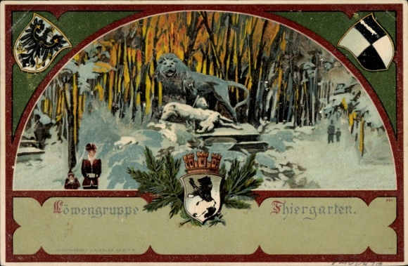 Passepartout Wappen Ak Berlin Tiergarten, Löwengruppe