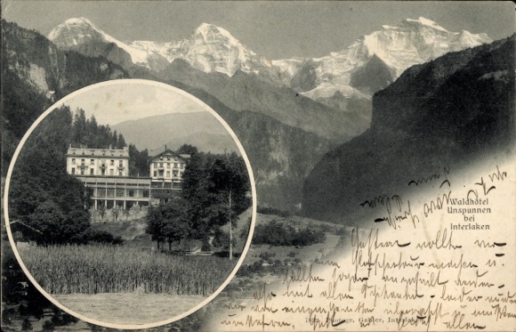Ak Interlaken Kanton Bern Schweiz, Waldhotel Unspunnen am Rugenpark, Gebirgspartie