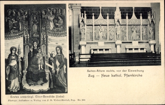 Ak Zug Stadt Schweiz, Chor-Gemälde, Seiten-Altare, katholische Pfarrkirche, Einweihung