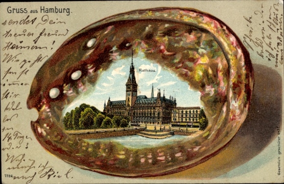 Präge Muschel Litho Hamburg Mitte Altstadt, Rathaus